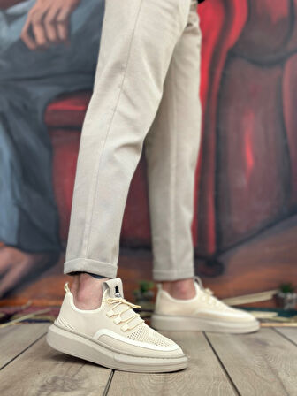 ET0375 Özel Örme Triko Tarz Krem Renk Spor Ayakkabı