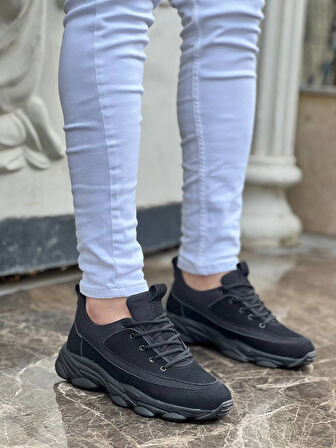 ET-KB-707 Siyah Süet Siyah Yüksek Taban Bağcıklı Günlük Erkek Ayakkabı