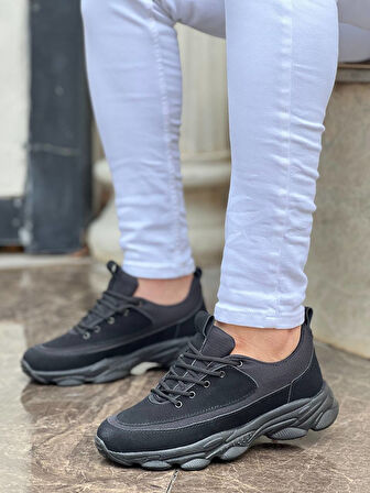 ET-KB-707 Siyah Süet Siyah Yüksek Taban Bağcıklı Günlük Erkek Ayakkabı