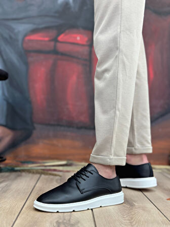 ET0003 Bağcıklı Klasik Siyah Beyaz Yüksek Taban Casual Erkek Ayakkabı