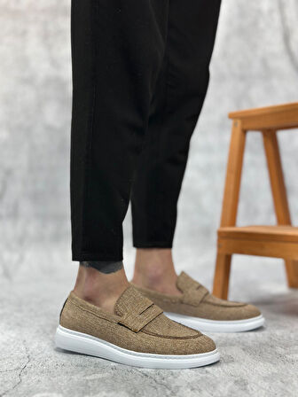 ET0355 Bağcıksız Keten Hardal Klasik Corcik Erkek Ayakkabı