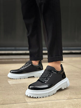 ET0243 Bağcıklı Rugan Paraşüt Detaylı Yüksek Taban Siyah Erkek Ayakkabı