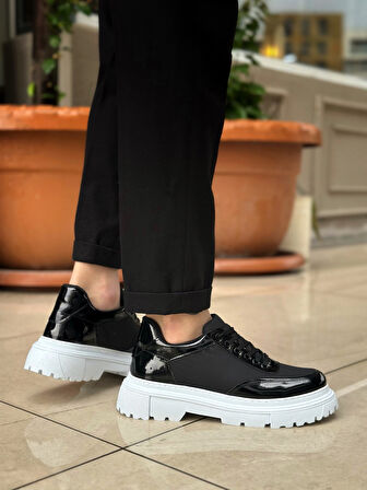 ET0243 Bağcıklı Rugan Paraşüt Detaylı Yüksek Taban Siyah Erkek Ayakkabı