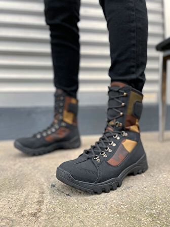 JET-999 Strike Bağcıklı Ortopedik Taban Günlük Cilt Erkek Askeri Postal Bot CST Siyah/Haki