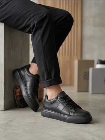 ET0247 Erkek Sneaker Günlük Casual Spor Ayakkabı Siyah Taban