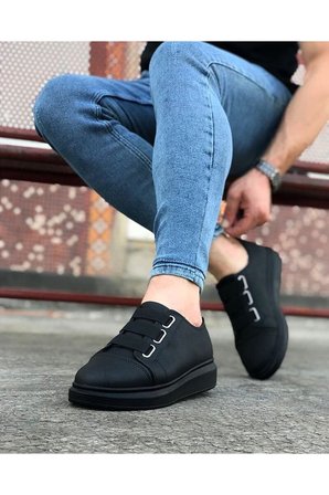 JET-026 Astor Erkek Günlük Lastikli Cilt Spor Sneaker Ayakkabı CST - Siyah