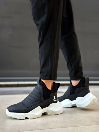 ET0401 Bağcıksız Rahat Yüksek Taban Siyah Erkek Spor Yarım Bilek Bot