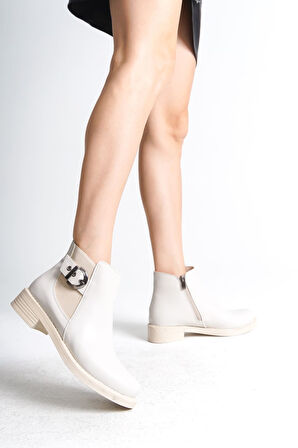 JET-LUNA Fermuarlı Lastikli Ortopedik Taban TopukluKadın Bot CKT - Krem