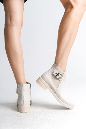 JET-LUNA Fermuarlı Lastikli Ortopedik Taban TopukluKadın Bot CKT - Krem