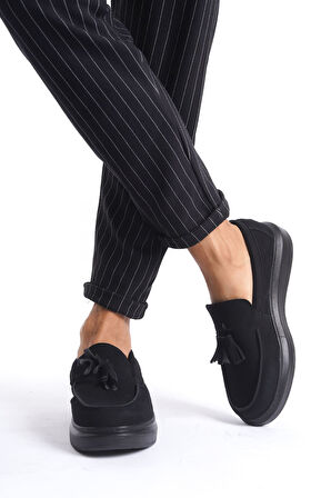 ET154 Blaze Bağcıksız Püsküllü Süet Erkek Günlük Spor Klasik Ayakkabı ST - Siyah