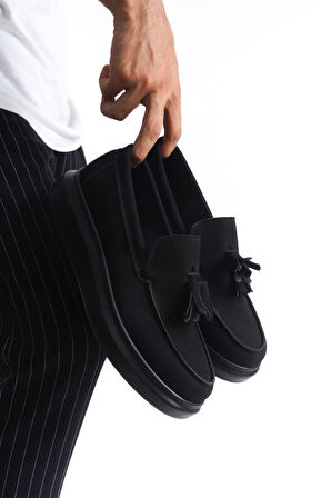 ET154 Blaze Bağcıksız Püsküllü Süet Erkek Günlük Spor Klasik Ayakkabı ST - Siyah