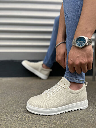 JET-152 Cool Bağcıklı Keten Erkek Günlük Spor Klasik Ayakkabı KBT - Beyaz