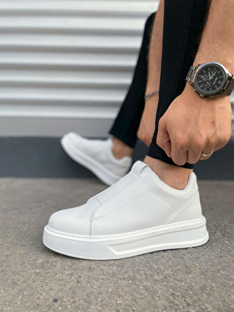 JET-007 Alba Bağcıksız Cilt Erkek Günlük Sneaker Ayakkabı CBT Beyaz