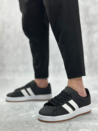 ET0235 İki Çizgili Siyah Cilt Erkek Günlük Ayakkabı