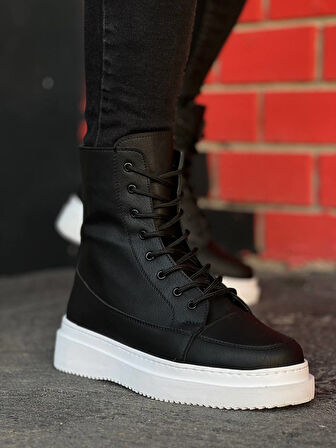 ET-KB-0991 Siyah Cilt Yüksek Taban  Bağcıklı  Postal Bot