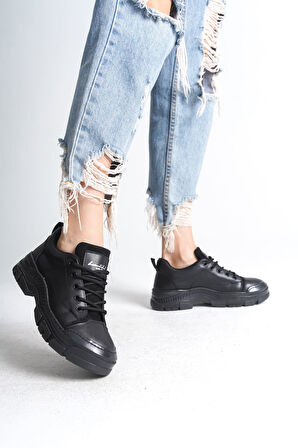 JET-JANE Bağcıklı Ortopedik Taban Kadın Sneaker Spor Ayakkabı  CST - Siyah