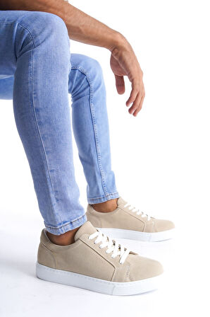 ET165 Elite Bağcıklı Süet Erkek Günlük Sneaker Ayakkabı BT - Krem