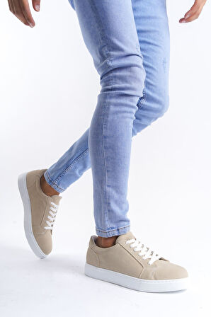 ET165 Elite Bağcıklı Süet Erkek Günlük Sneaker Ayakkabı BT - Krem