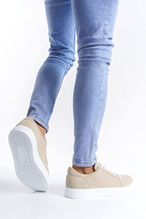 ET165 Elite Bağcıklı Süet Erkek Günlük Sneaker Ayakkabı BT - Krem