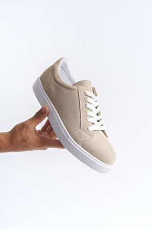 ET165 Elite Bağcıklı Süet Erkek Günlük Sneaker Ayakkabı BT - Krem