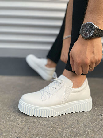 JET-502 Bold Bağcıklı Cilt Erkek Günlük Sneaker Ayakkabı CBT - Beyaz