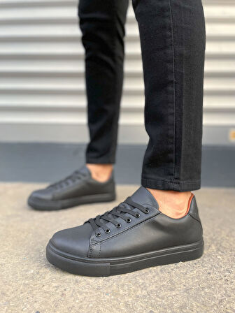 JET-122 Mode Bağcıklı Cilt Erkek Günlük Sneaker Ayakkabı CST - Siyah