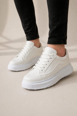 JET-507 Dara Bağcıklı Cilt Erkek Günlük Sneaker Ayakkabı CBT Beyaz