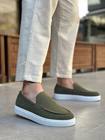 ET0241 Bağcıksız Yüksek Taban Haki Süet Erkek Ayakkabı