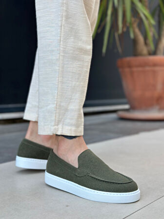 ET0241 Bağcıksız Yüksek Taban Haki Süet Erkek Ayakkabı