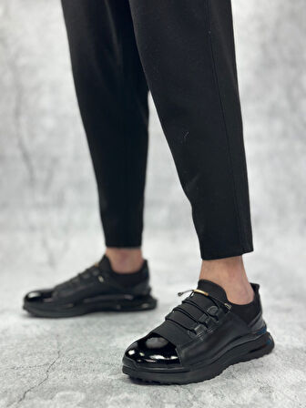 ET0234 İçi Dışı Hakiki Deri Rahat Taban Siyah Bant Detaylı Sneakers Casual Erkek Ayakkabı
