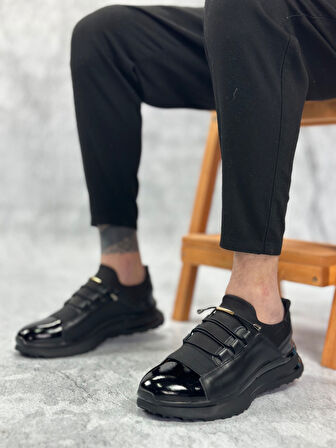 ET0234 İçi Dışı Hakiki Deri Rahat Taban Siyah Bant Detaylı Sneakers Casual Erkek Ayakkabı