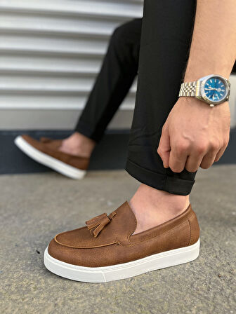 JET-153 Bloom Bağcıksız Püsküllü Cilt Erkek Günlük Spor Klasik Ayakkabı CBT - Taba