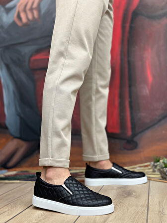 ET0353 Bağcıksız Kapitone Siyah Beyaz Taban Günlük Erkek Ayakkabı