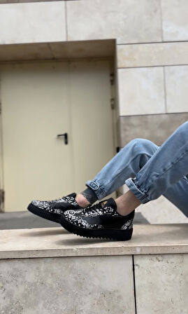 ET0802 Gotik Desenli Siyah Yüksek Taban Erkek Günlük Ayakkabı