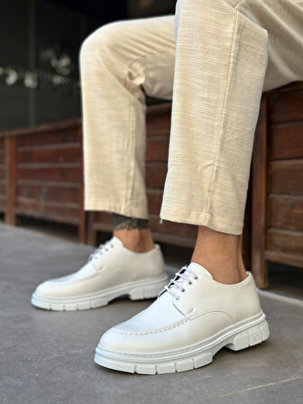 ET0237 Bağcıklı Cilt deri Klasik Yüksek Taban Beyaz Casual Erkek Ayakkabı