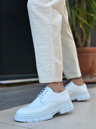 ET0237 Bağcıklı Cilt deri Klasik Yüksek Taban Beyaz Casual Erkek Ayakkabı