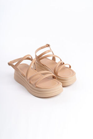 JET-NATALIE İnce Tokalı Şerit Detaylı Ortopedik Taban Kadın Sandalet CTT - Ten