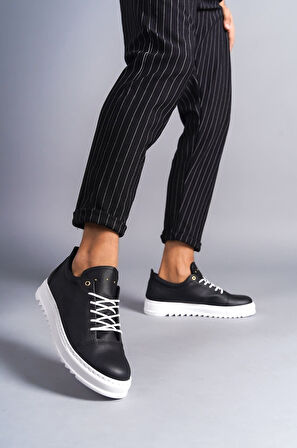 ET152 Cool Bağcıklı Cilt Erkek Günlük Spor Klasik Ayakkabı BT - Siyah