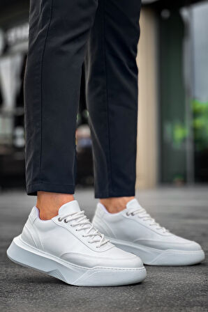 ET0354 Günlük  Bağcıklı Erkek Yüksek Taban Beyaz Spor Ayakkabı