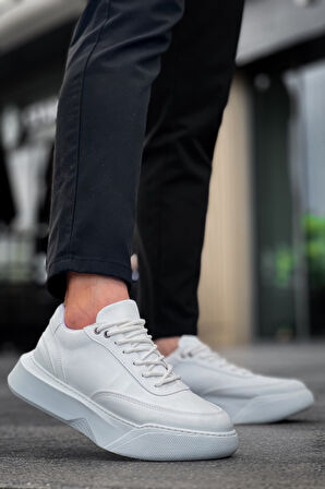 ET0354 Günlük  Bağcıklı Erkek Yüksek Taban Beyaz Spor Ayakkabı