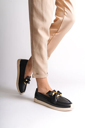 JET-LYDIA Bağcıksız Ortopedik Rahat Taban Çiçek Desenli Kadın Babet Ayakkabı  CKT - Siyah