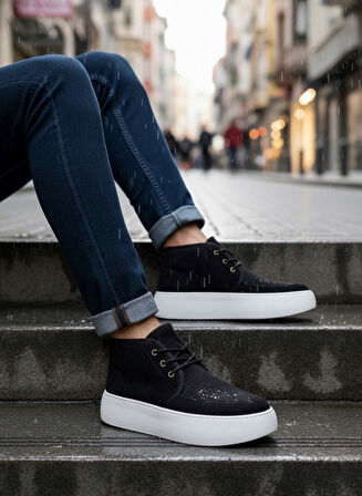 ET0550 İçi Kürklü Bağcıklı Siyah Erkek Tarz Spor Bot