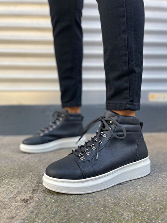 JET-206 Ottawa Bağcıklı Ortopedik Taban Cilt Erkek Spor Bot CBT - Siyah