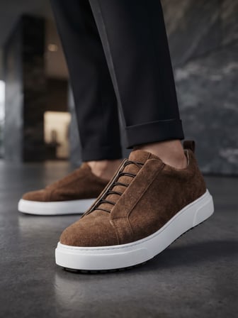ET0581 Erkek Sneaker Günlük Casual Spor Ayakkabı Kahvrengi Beyaz Taban
