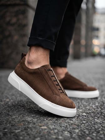 ET0581 Erkek Sneaker Günlük Casual Spor Ayakkabı Kahvrengi Beyaz Taban