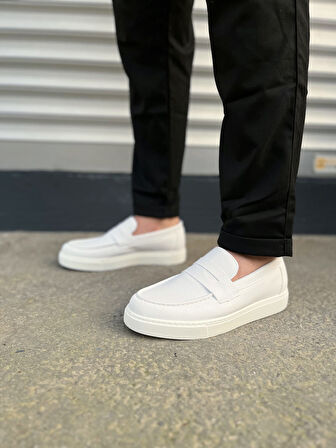 JET-180 Estilo X Bağcıksız Cilt Erkek Günlük Spor Klasik Ayakkabı CBT - Beyaz