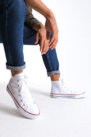 JET-0423 AXE Bağcıklı Keten Kumaş Erkek Günlük Sneaker Ayakkabı KBT - Beyaz