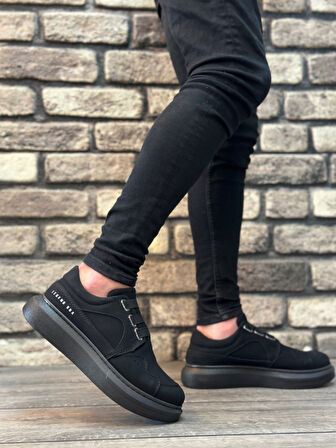 ET0302 Kalın Taban Bağcıksız Tarz Casual Siyah Siyah Erkek Ayakkabı