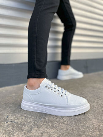 JET-0535 Prime Bağcıklı Cilt Erkek Günlük Sneaker Ayakkabı CBT - Beyaz