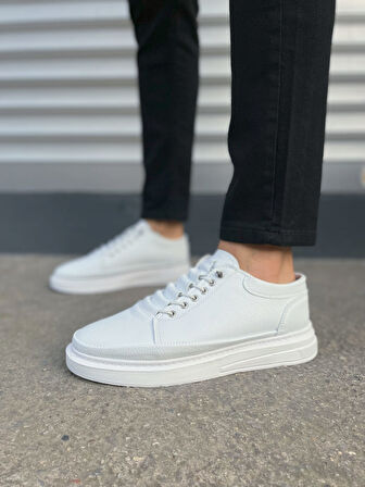 JET-0535 Prime Bağcıklı Cilt Erkek Günlük Sneaker Ayakkabı CBT - Beyaz